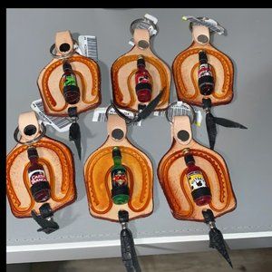 6 unique leather liquor/alcohol bottle keychains, funny keychains, western, mini